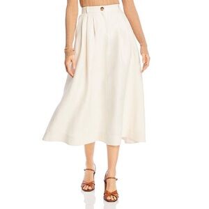 Lafayette 148 New York Rosabella Ivory Linen Pleated Flare Skirt With Pockets